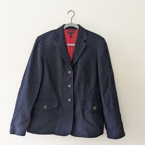 Lands End Navy 3-Button Wool Blend Blazer Front Pockets